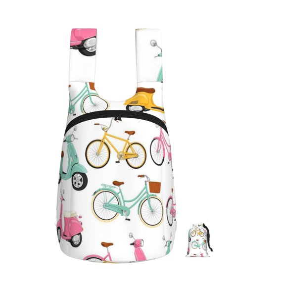 Retro Bicycle And Scooter Pattern Foldable Storage Backpack Lightweight Packable Travel Daypack for Shopping Commuting Hiking