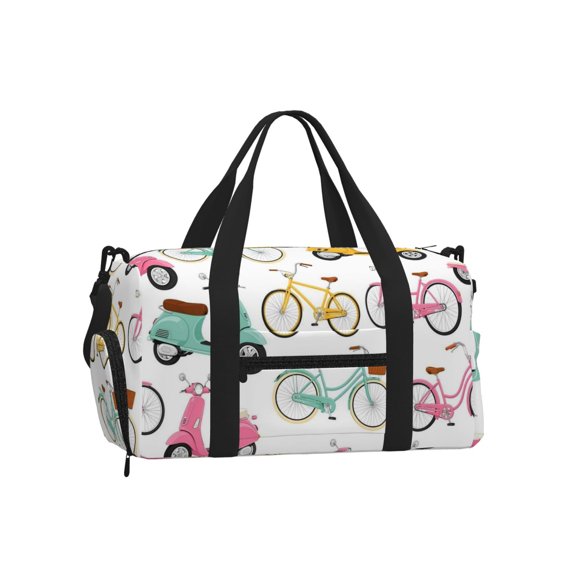Retro Bicycle And Scooter Pattern Sports Duffel Bag with Shoe Compartment Travel Crossbody Bag for Gym Yoga Dance