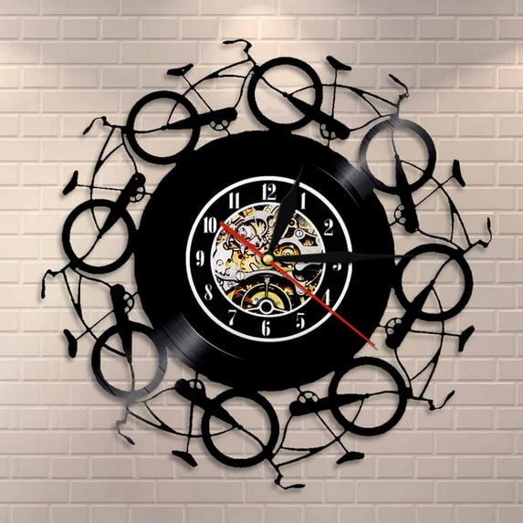 Retro Bicycles Wall Clock Vintage Vinyl Record LP Clock Bikers Bike Wall Art Cycling Home Decor Cyclist Bikes Lovers Retro Gift