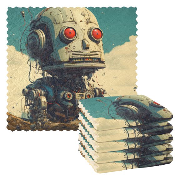 Retro Big Head Robot Kitchen Cloth Dish Towels for Drying Washing Absorbent Dish Rags 6 Pack