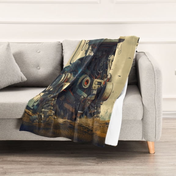 Retro Big Head Robot Throw Blanket 60" x 90" Soft and Warm Blankets for Couch Sofa and Bed