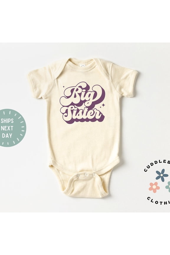 Retro Big Sister Baby Bodysuit, Big Sis Stars Maroon Bodysuit, Promoted to Big Sister Sibling, New Baby, Pregnancy Reveal