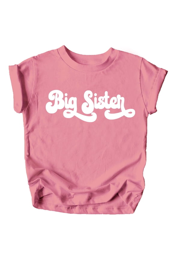 Retro Big Sister Sibling Reveal Announcement Shirt for Baby and Toddler Girls Sibling Outfits Mauve Shirt