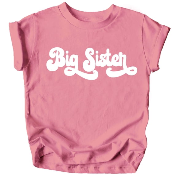 Retro Big Sister Sibling Reveal Announcement Shirt for Baby and Toddler Girls Sibling Outfits Mauve Shirt