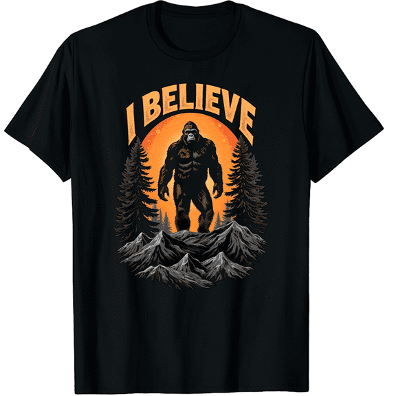 Retro Bigfoot Believer Shirt Distressed Design I Believe Graphic Black T-Shirt for Men and Women