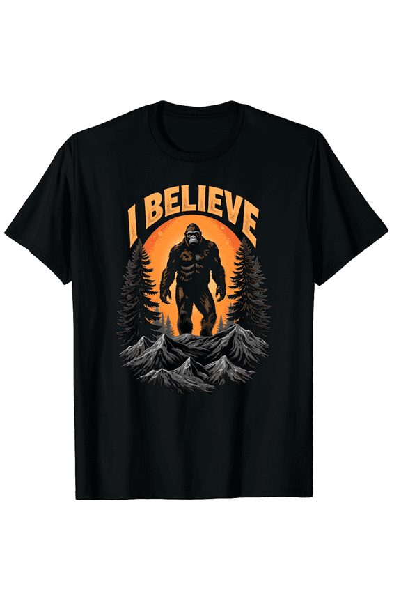 Retro Bigfoot Believer Shirt Distressed Design I Believe Graphic Black T-Shirt for Men and Women