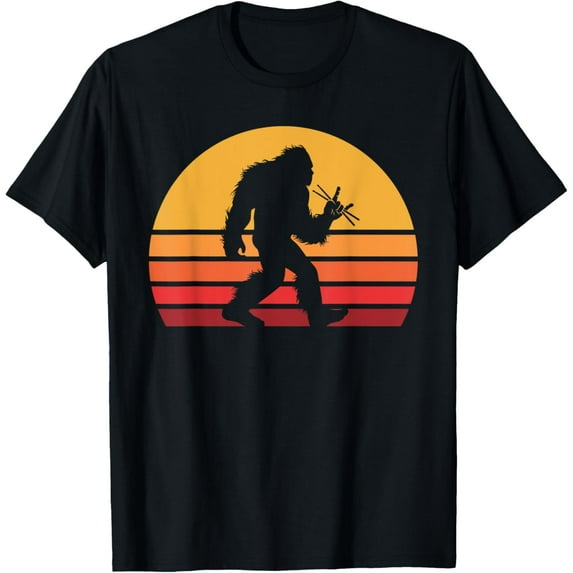 Retro Bigfoot Drummer Vintage Sasquatch Drumming Rocker T-Shirt