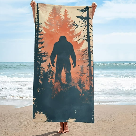 Retro Bigfoot in Forest Print Beach Towel - Quick-Dry Absorbent for Travel, Pool, Camping, Yoga - Durable Bath & Beach Blanket with Vibrant Design, Travel Towel | Retro Style Towel