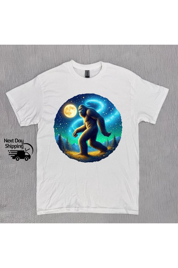 Retro Bigfoot On Starry Night 90s Graphic Shirt, Bigfoot T-Shirt, Retro Distressed Tee, Fu