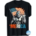 thumbnail image 1 of Retro Bigfoot Sasquatch American Flag Sunglasses Merica Patriotic Men's Graphic T-Shirt Funny USA Pride Cotton Tee, 1 of 6