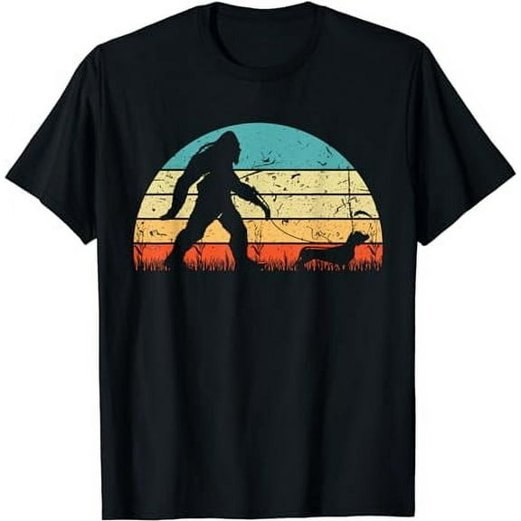 Retro Bigfoot Walking Dachshund Sasquatch Dog Wiener Vintage T-Shirt