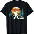 thumbnail image 1 of Retro Bigfoot Walking Welsh Corgi Dog Walker Sasquatch T-Shirt men and women can wear, black, white, gifts, 1 of 4
