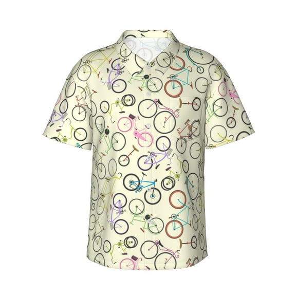 Retro Bike Men's 3d Print Casual Button Down Shirts, Novelty Hawaiian Short Sleeves M