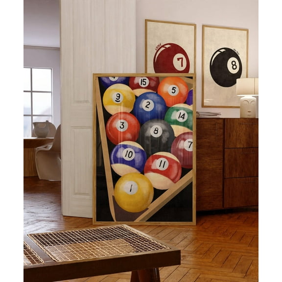 Retro Billiard Balls Wall Art, Vintage Pool Table Decor, 70S Aesthetic Billiard Room Print, Game Room Poster, Pool Ball Set Artwork Wall Art, Modern Wall Decor, 24x36 UNFRAMED