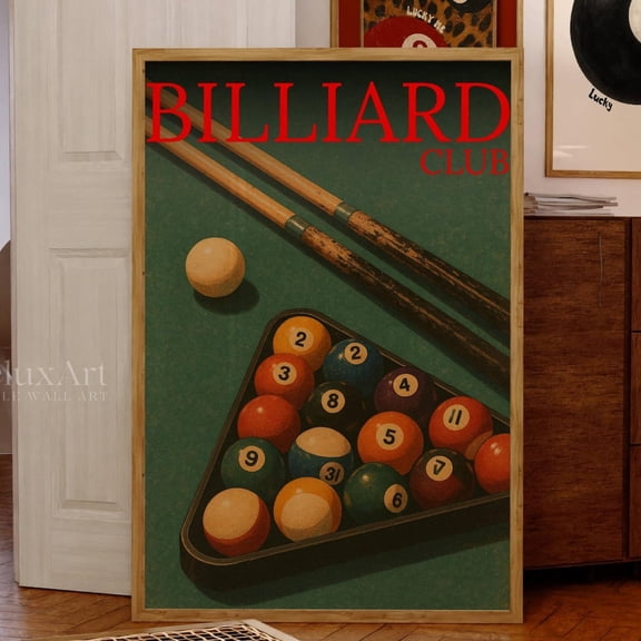 Retro Billiards Print, Retro Pool Hall Wall Art, Vintage Billiards Print, Game Room Decor, Green Pool Ball Print, 8 Ball Room Print UNFRAMED PAPER POSTER, Home Decor, Vintage Gift