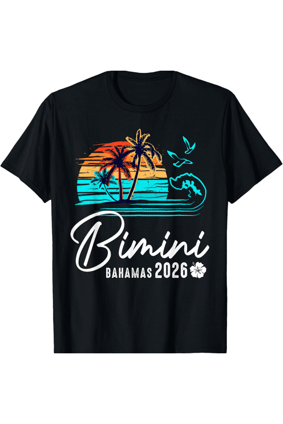 Retro Bimini Bahamas 2026 Tropical Vacation T-Shirt Vintage Sunset Beach Souvenir Graphic Tee Men Women Unisex Summer Apparel