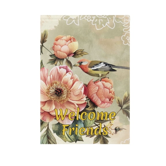 Retro Bird Peony Flower Garden Flag House Banner 12" x 18" Double Sided Outdoor Yard Decoration