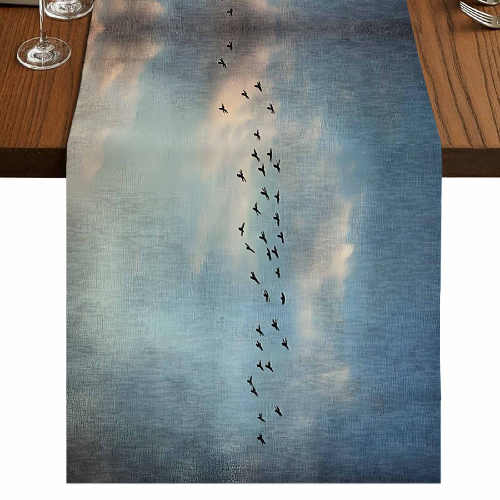Retro Bird Silhouette 60 Inch Table Runner, Modern Vintage Sunset ...