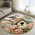 thumbnail image 1 of Retro Birdhouse Round Area Rug 3.3 FT, Non Slip Small Entryway Kitchen Mat, Pink Spring Floral Birds Vintage Washable Soft Circular Rug Non-Shedding Door Mat for Bathroom Playroom Kids Room, 1 of 9