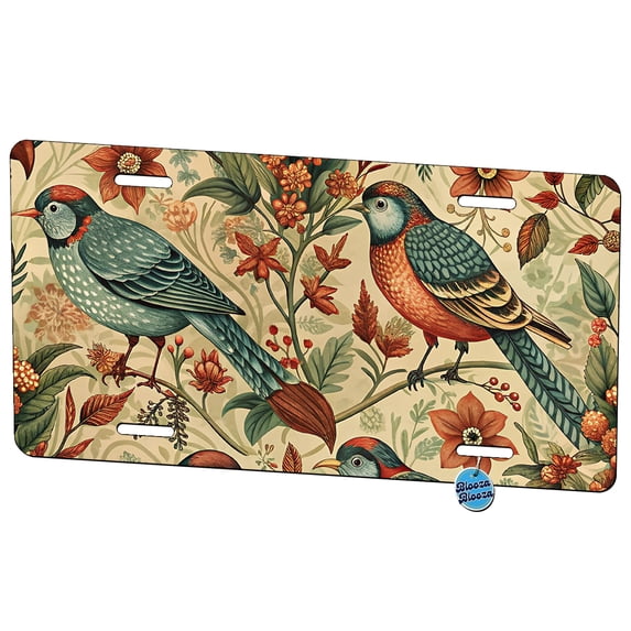 Retro Birds Floral Pattern Vintage Design Metal Novelty License Plate