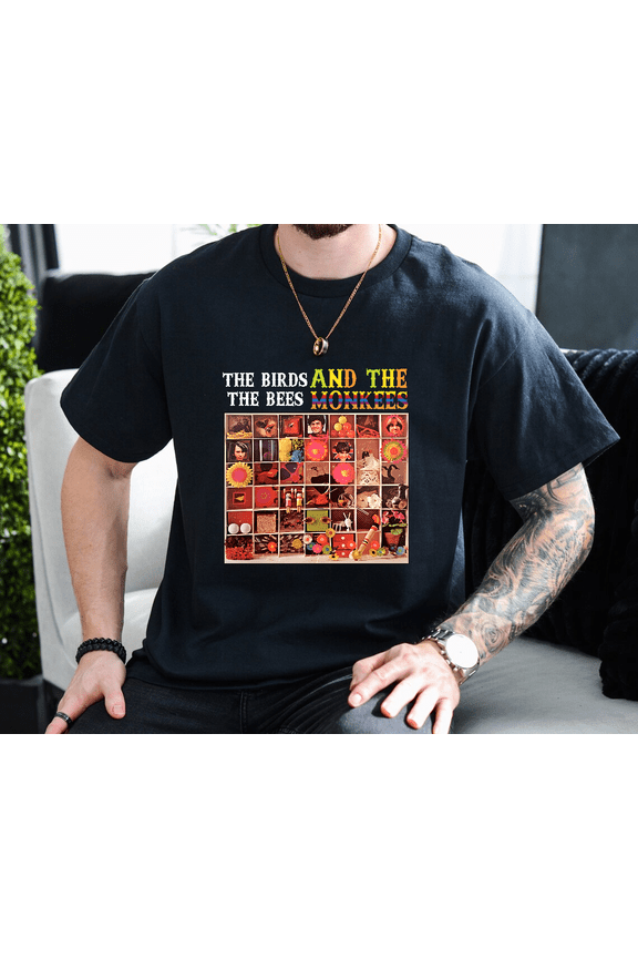 Retro Birds and Bees Pop Art Inspired Vintage Music Graphic T-shirt, for men & women, up to size 5XL.