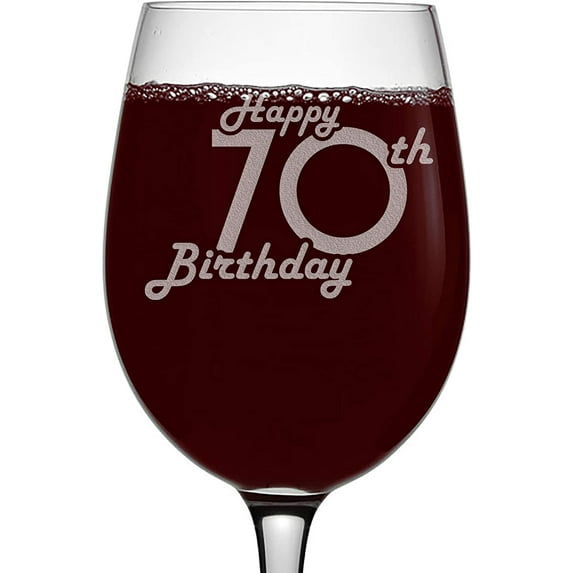 Retro Birthday Etched 16oz Stemmed Wine Glass 70th Birthday Gift