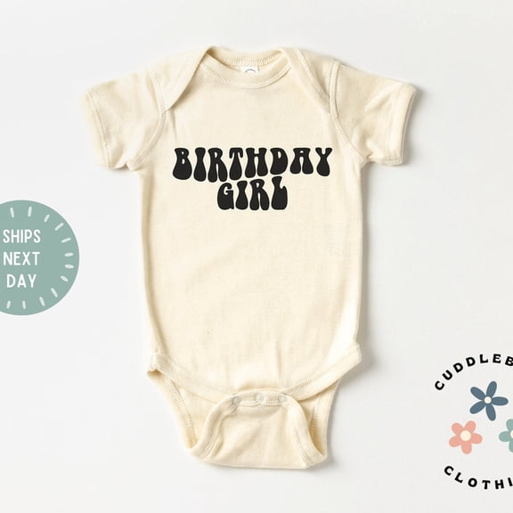 Retro Birthday Girl Bodysuit, Birthday Girl Bodysuit, Girls Natural or Gray Bodysuit, Cake Smash Outfit, Baby Birthday Gift