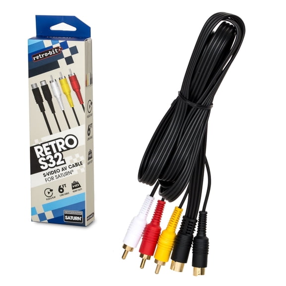 Retro-Bit 6 Feet Gold Plated S- Video RCA AV Cable for Sega Saturn
