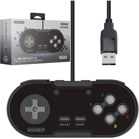 Retro-Bit Legacy 16 Wired USB Controller - Features Home, SS & ZL/ZR Buttons - for Switch, PC, MacOS, RetroPie, Raspberry Pi (Black - Onyx)