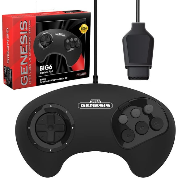 Retro-Bit Official Sega Genesis BIG6 Controller 6-Button Arcade Pad for Sega Genesis - Original Port