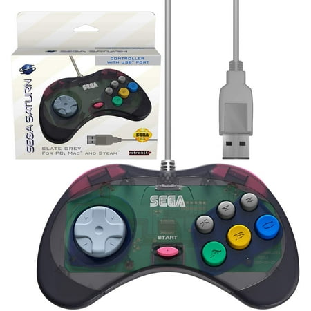 Retro-Bit Official Sega Saturn USB Controller Pad for PC Mac Steam RetroPie Raspberry Pi - USB Port - Slate Gray