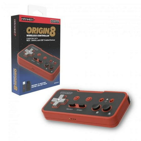 Retro-Bit Origin8 2.4 GHz Wireless Controller for Nintendo NES/Switch/USB Enabled Devices - Black/Red