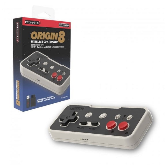 Retro-Bit Origin8 2.4 GHz Wireless Controller for Nintendo NES/Switch/USB Enabled Devices - Classic Gray