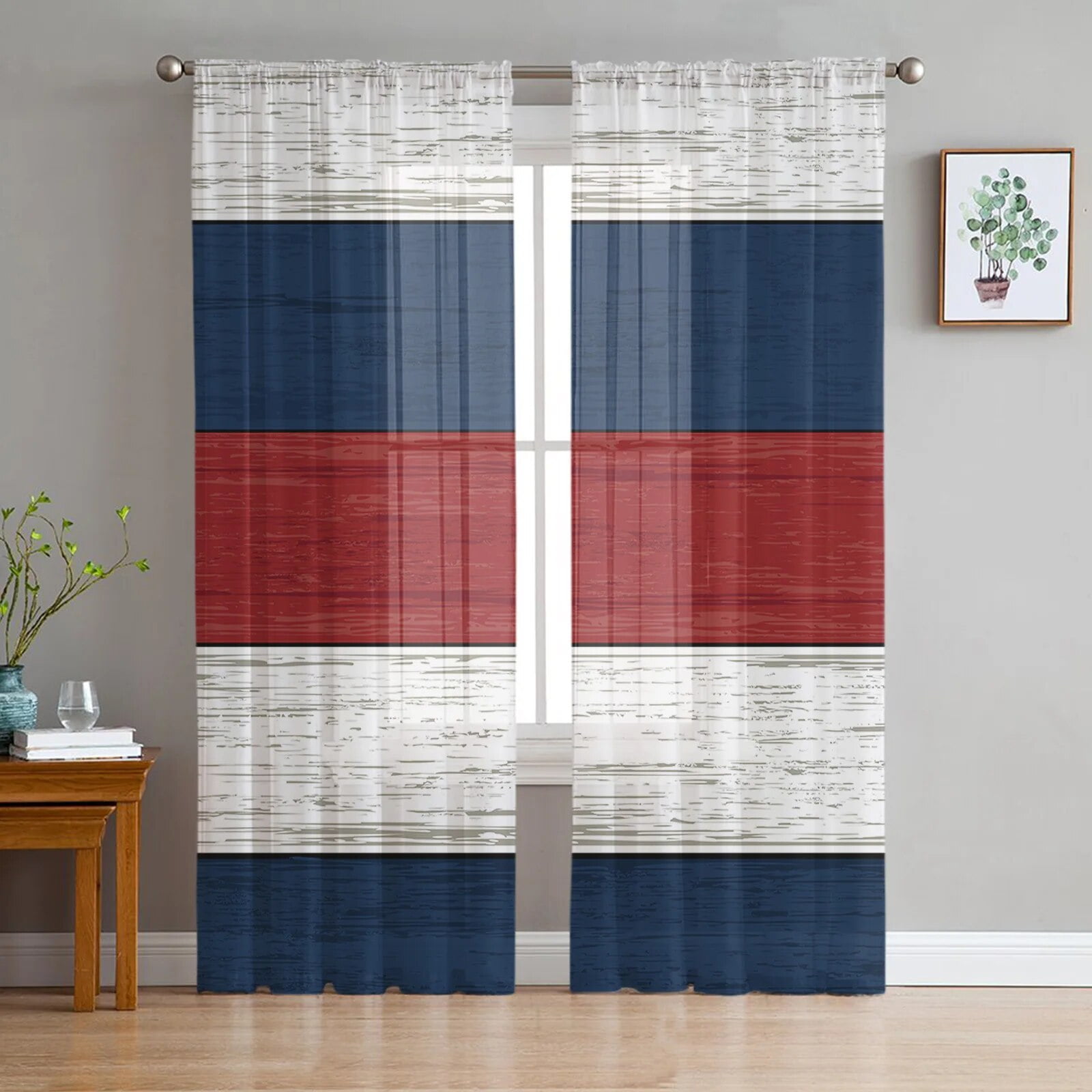 Retro Black And White Gray Gradient Wood Grain Sheer Curtains Living