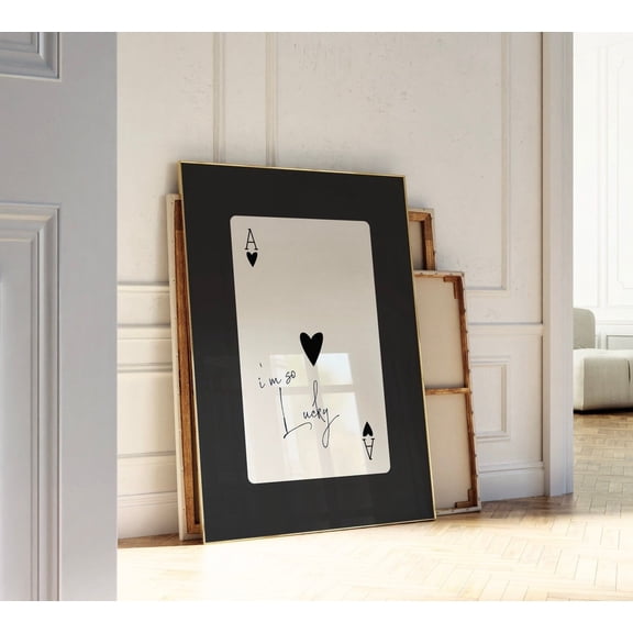 Retro Black And White Print, Trendy Ace Of Hearts Im So Lucky Dorm Decor Wall Art Minimalist Playing Cards Wall Art, Modern Wall Decor, 8x12 UNFRAMED