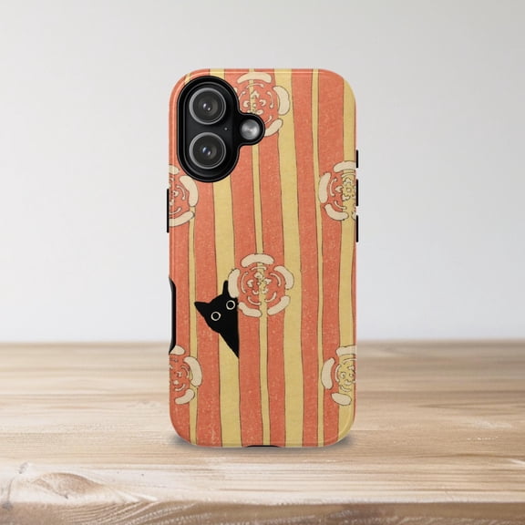 Retro Black Cat Floral Tough Case for Apple iPhone, Dual Layer Polycarbonate TPU Protective Phone Cover