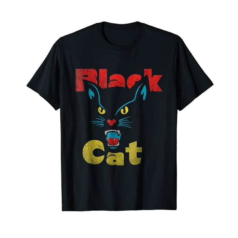 Black cat firecrackers t shirt top