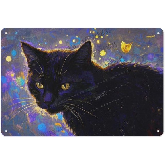 Retro Black Cat Tin Sign 8x12 Inch Metal Art for Living Room, Man Cave, and Housewarming Gift for Cat Lovers