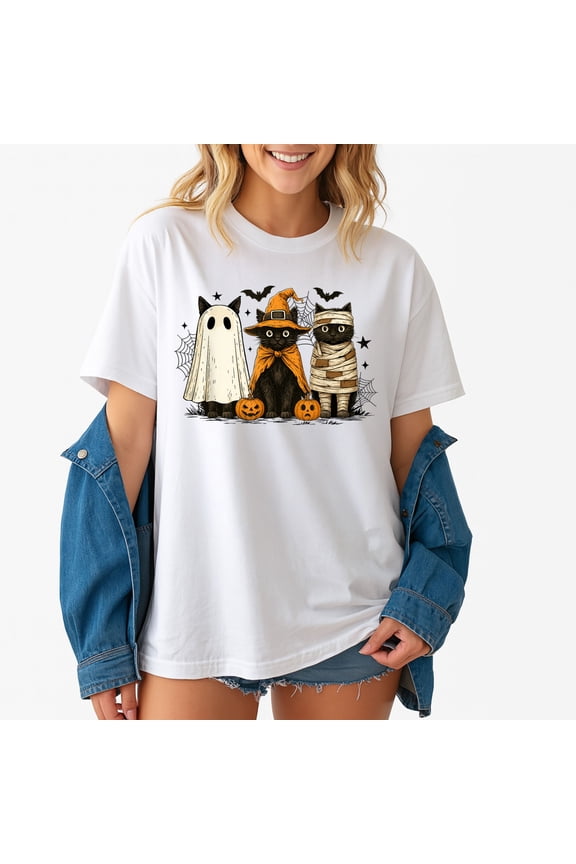 Retro Black Cat Witch Scary Halloween Pumpkin – T-Shirt / Hoodie / Sweatshirt – Spooky Fall Theme – Family-Friendly