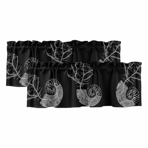 Retro Black Conch Curtain Valances for Windows, Kitchen Valance Window Treatments Panel 2 Pack, Vintage Art Geometric Coastal Nautical Rod Pocket Short Curtains for Bathroom Bedroom 60 x 18 Inch