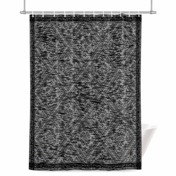 Retro Black Geometric Shower Curtains for Bathroom, Abstract Old Flower Pattern Stained Waterproof Fabric Shower Curtain for Bathroom Bathtub Decoration, Machine Washable 60"x72"
