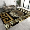 Retro Black Gold Greek Key Area Rug, 3D Geometric Print Rugs, Soft Non