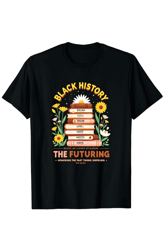 Retro Black History Month T-Shirt Inspirational Books Floral Graphic Tee for Men and Women Honoring The Past Inspiring The Future Empowerment Apparel