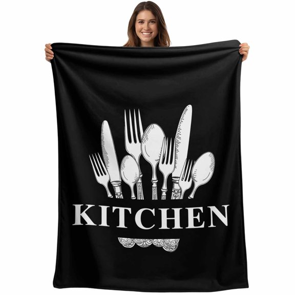 Retro Black Knife Fork Blanket Soft Cozy Warm Throw Blanket for Couch, Plush Fuzzy Flannel Fleece Blankets for Sofa, Farmhouse Vintage Art Bed Blankets Lightweight Gifts for Women, 30"x40"