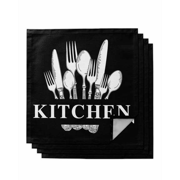 Retro Black Knife Fork Cloth Napkins Set of 4 Reusable Dinner Napkins, Farmhouse Vintage Art Cocktail Napkin Washable Table Napkins for Wedding/Holiday Party/Baby Shower 20"x20"