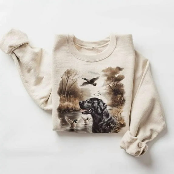 Retro Black Lab Mallard Ducks Sweatshirt 90s Vintage Labrador Retriever Hunting Duck Cotton Pullover