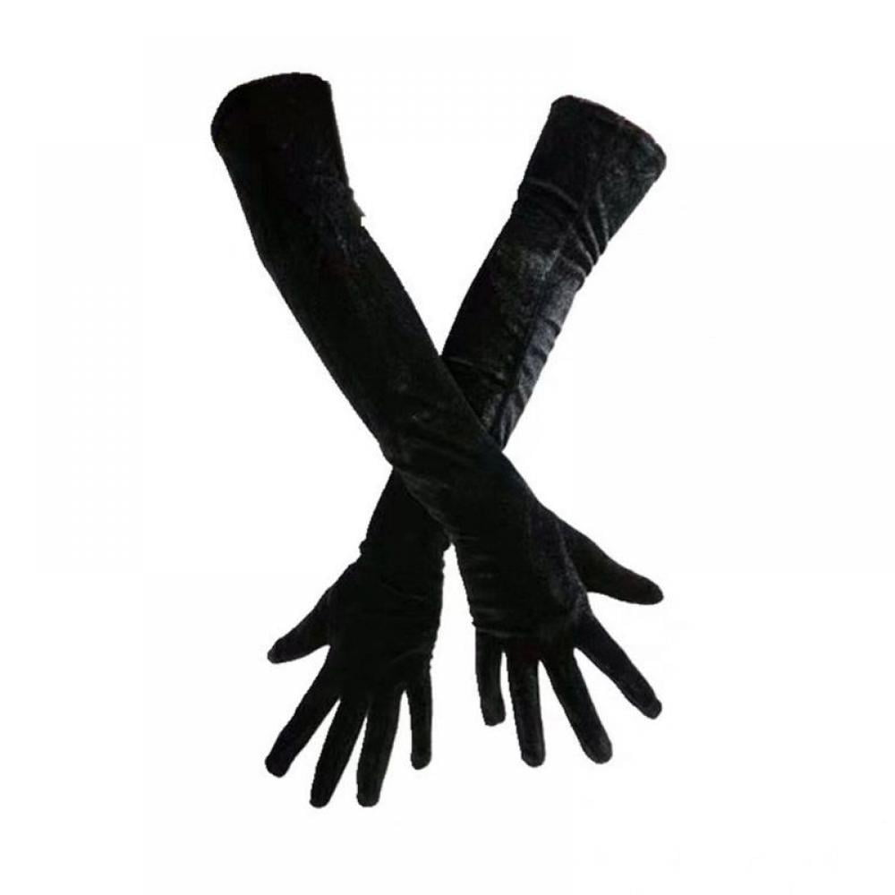Retro Black Long Elegant Etiquette Gloves Opera Party 1920s Satin