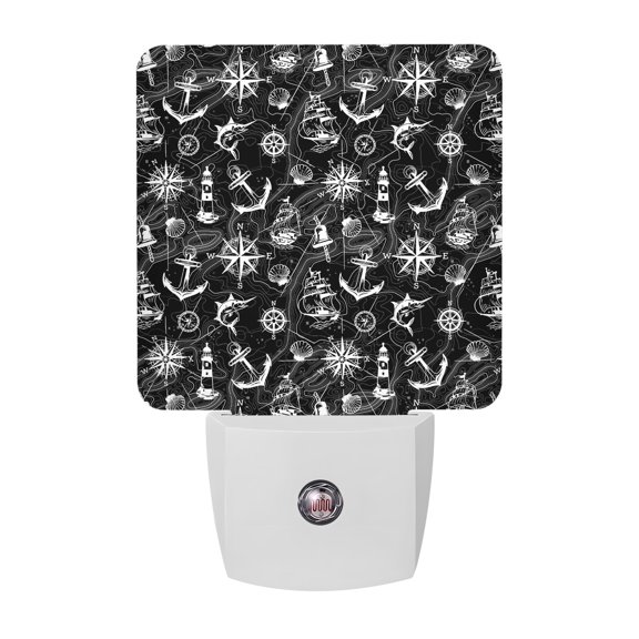 Retro Black Map Night Lights, Abstract Sailing Boat White Line Smart Auto Dusk to Dawn Sensor Nightlights Plug-in Nightlight for Bedroom Bathroom Living Room Kitchen Hallway