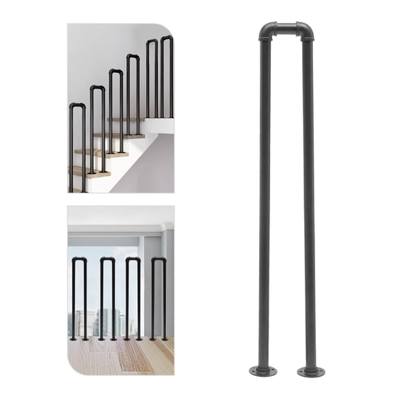 Retro Black Non-Slip Safety Stair Handrail Kit 100cm U-Shaped Railing Indoor Outdoor for Stairs, Lofts