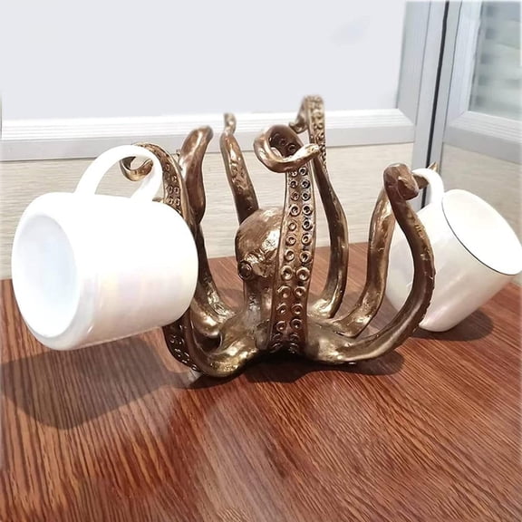 Retro Black Octopus Statue-shaped Coffee Table Decoration, Octopus Sculpture Multi-functional Storage Cup Holder, Jewelry Rack, Christmas Decoration, Living Room Garden Landscape Ocean Display